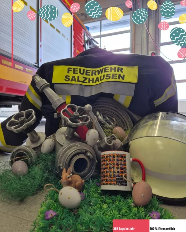 Frohe Ostern wünscht die Feuerwehr Salzhausen! 🐣🐇🔥
Selbstverständlich sind wir auch an den Feiertagen 24/7 für euch da.
Bleibt sicher und genießt die Zeit mit euren Liebsten!