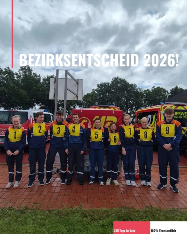 Letztes Wochenende am 13./14.06., machte sich unsere Jugendfeuerwehr auf den Weg nach Freiburg/Elbe um zum 3. Mal überhaupt am Bezirksentscheid teilzunehmen.

Die Qualifikation dafür erfolgte beim diesjährigen Kreisjugendfeuerwehrtag bei uns in Salzhausen.

Angekommen wurde erstmal im strömenden Regen und starken Wind das Zelt aufgebaut. 
Danach ging es schon zum Trainingsdurchlauf für den A- und B-Teil.
Im A-Teil muss der 3-teilige Löschangriff aufgebaut werden, im B-Teil wird der Staffellauf über 400m durchgeführt.

Der Abend wurde mit der ein oder anderen Runde Werwolf beendet bevor es am nächsten Morgen wieder früh los ging.

Nach dem Frühstück wurde es dann ernst, zuerst absolvierte die Gruppe einen fehlerfreien A-Teil, danach folgte der B-Teil der fast fehlerfrei durchgeführt werden konnte.

Nach dem Mittagessen stand die große Siegerehrung mit allen 55 Gruppen aus 11 Landkreisen an.

Am Ende erreichte die JF einen großartigen 28. Platz von 55.
Wir sind sehr stolz auf euch! 👏🏻😊